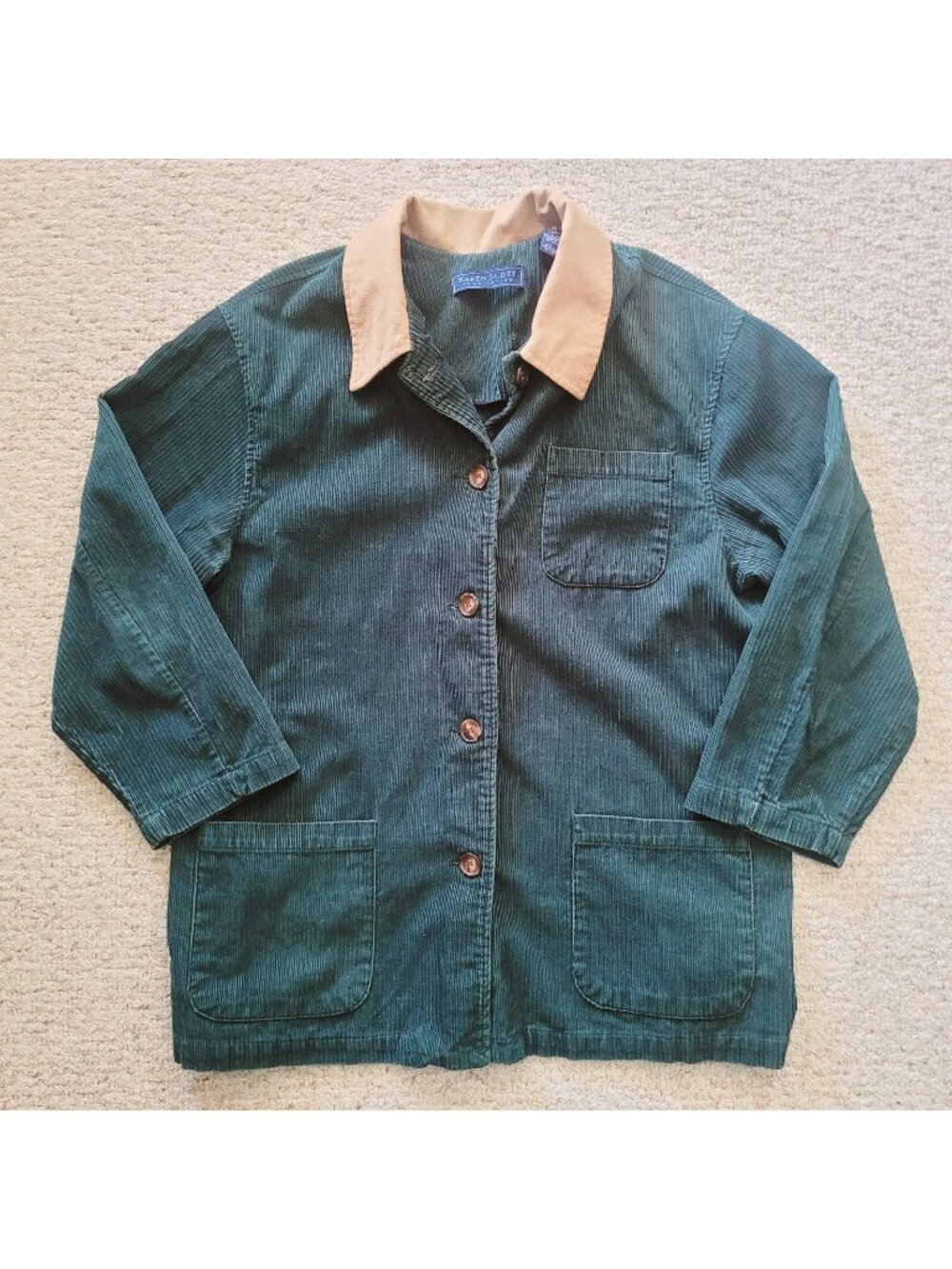 Karen Scott Vintage Corduroy Chore Jacket Womens Size Large Barn Field Green